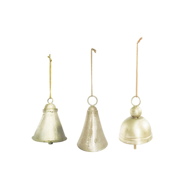 Hanging Metal Bells Distressed Pewter Finish