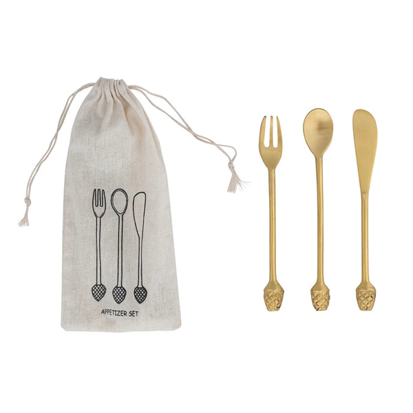 Brass Appetizer Set with Pinecone Handle - Set of 3