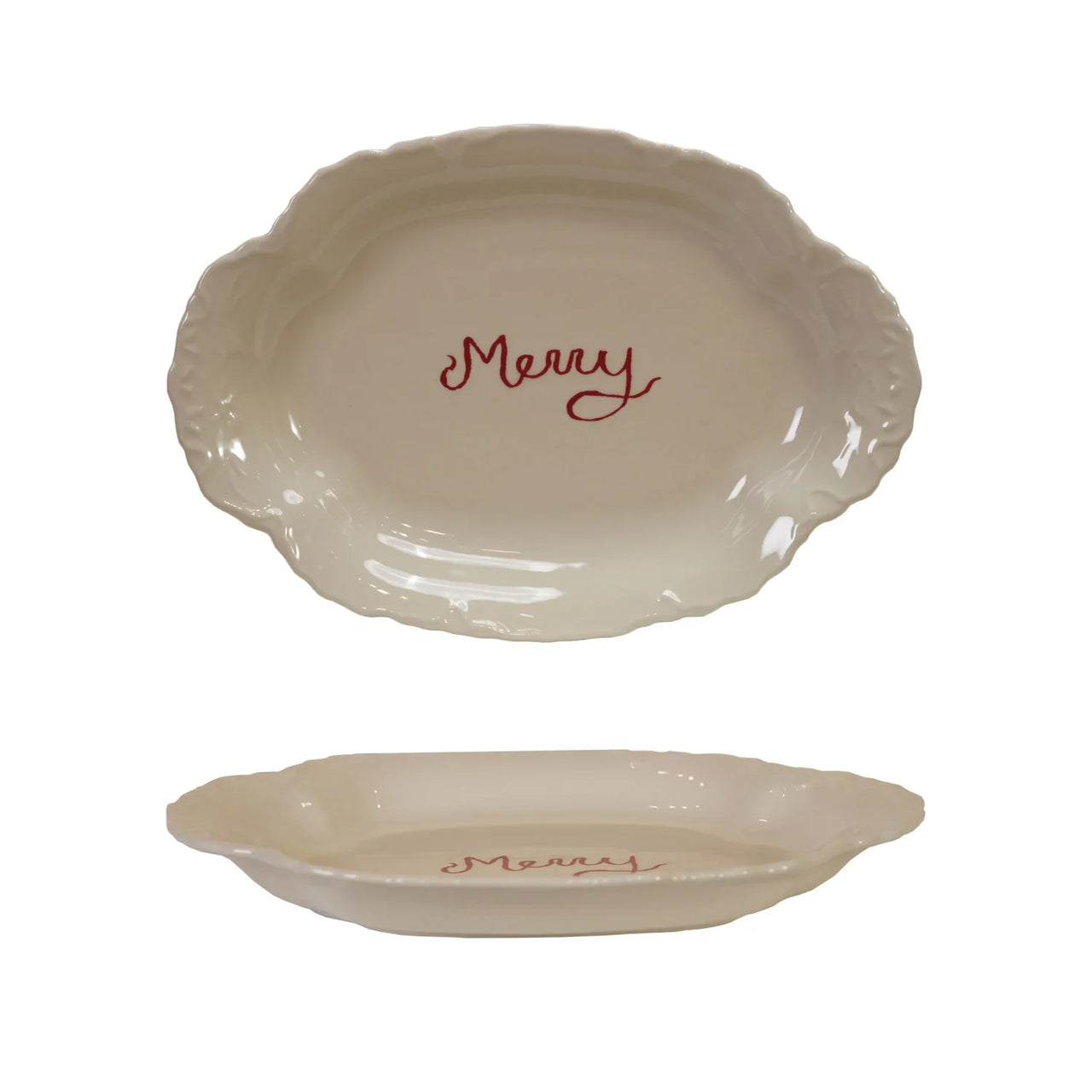 Stoneware Scalloped "Merry" Platter