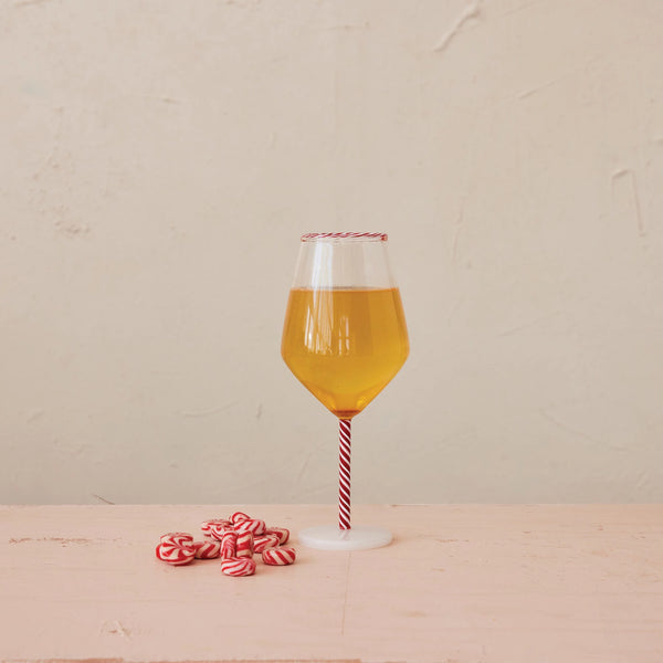 Stemmed Wine Glass with Striped Rim