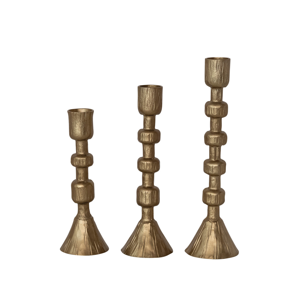 Hand-Forged Iron Taper Holders, Antique Gold Finish - 3 Sizes