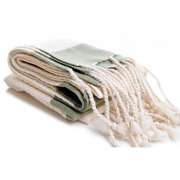 Bamboo + Cotton Hand Towel -Ecru & Olive