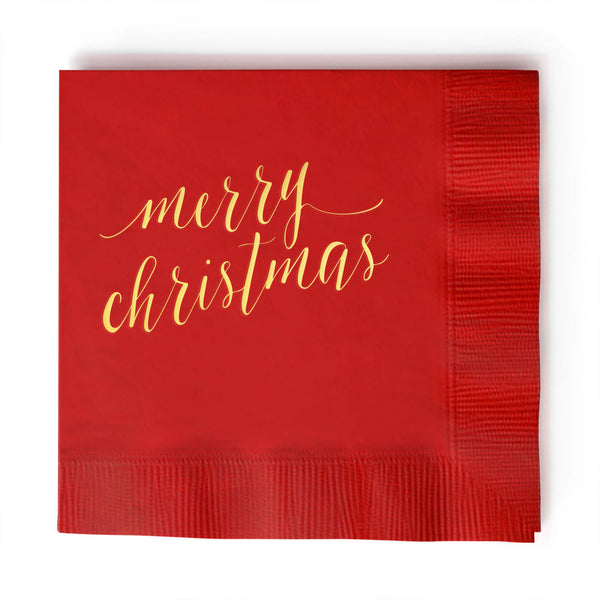 Merry Christmas Napkins in Red and Gold