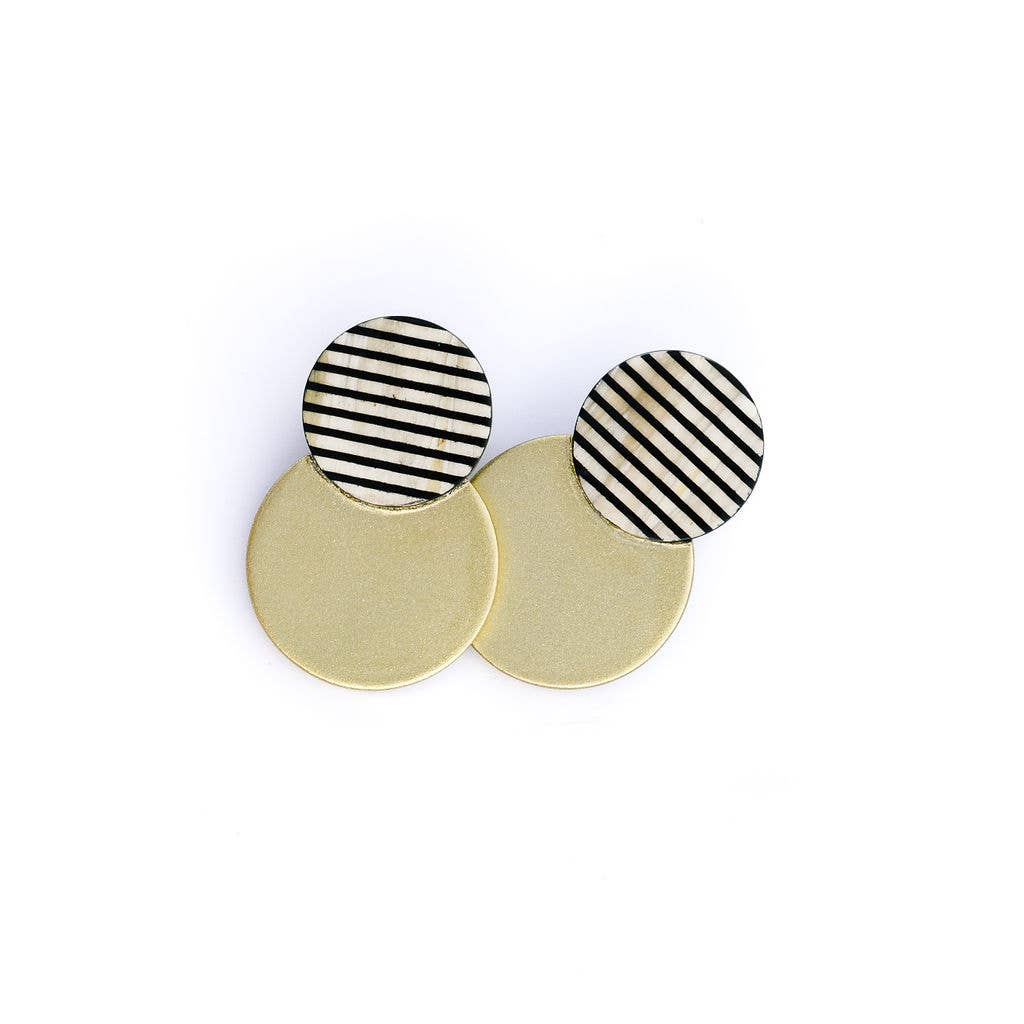 Gold Tuxedo Stripe Circle Earrings