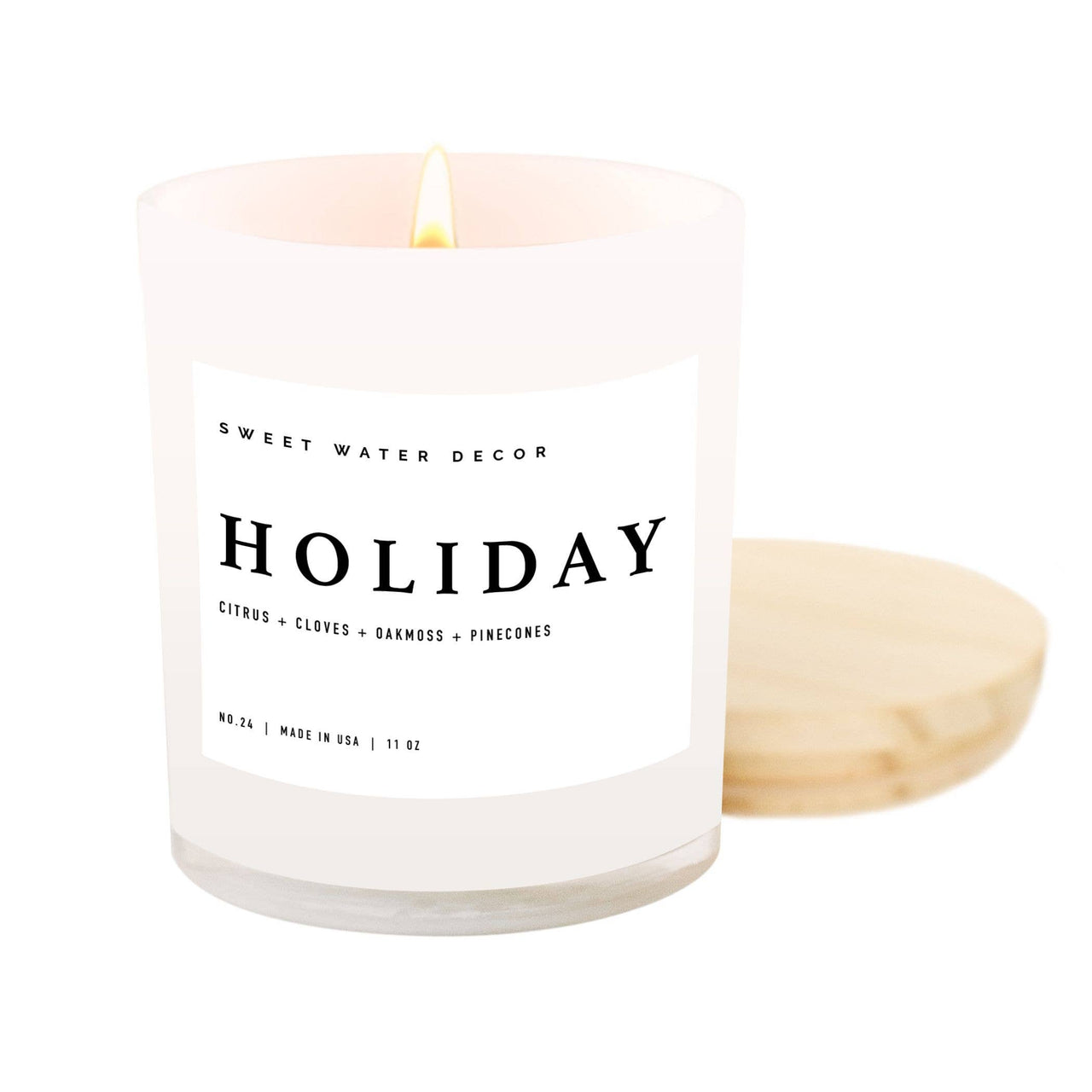 Holiday Soy Candle - White Jar + Wood Lid