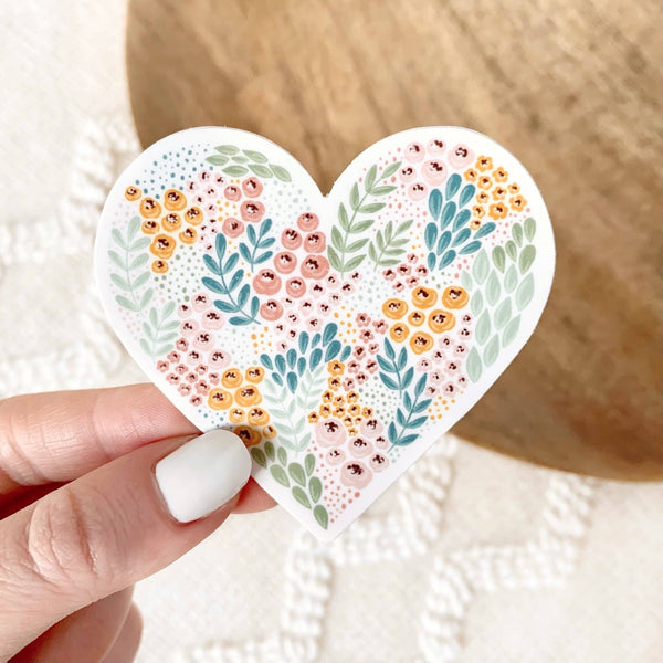 Floral Heart Sticker, 3x3in