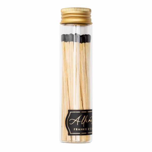 Glass Allumette Match Jar- Black Tall Matches