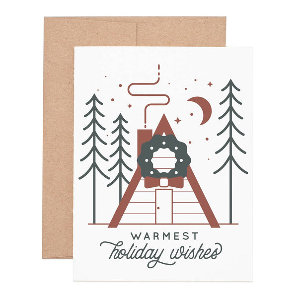 Warmest Holiday Wishes Cabin Greeting Card: Single