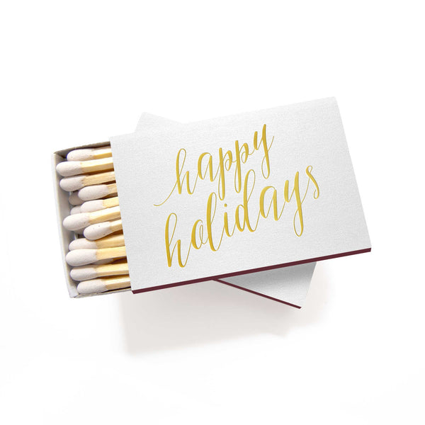 Happy Holidays Matches in  White and Metallic Gold