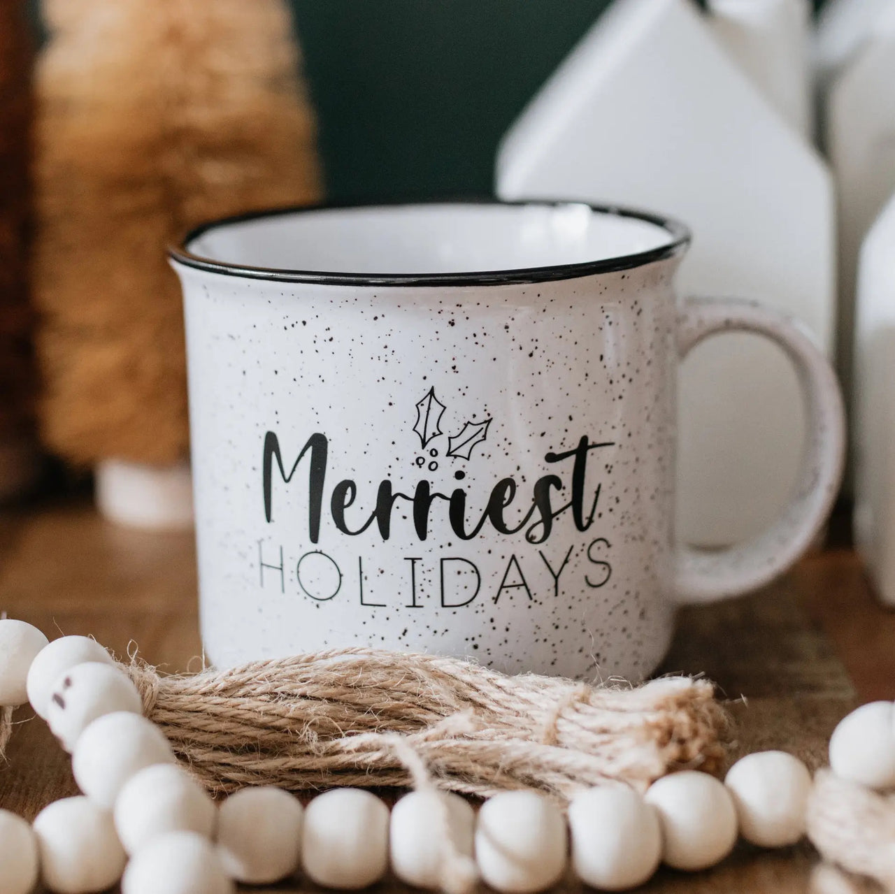 15oz Merriest Holidays white campfire mug, Christmas Cup