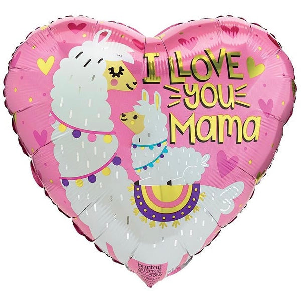 Love You Mama Llama Heart Foil Balloon
