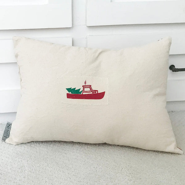 Christmas Lobster Boat Applique Pillow