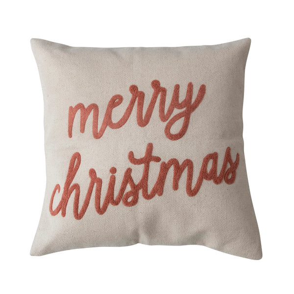 Cotton Pillow with Embroidery "Merry Christmas"