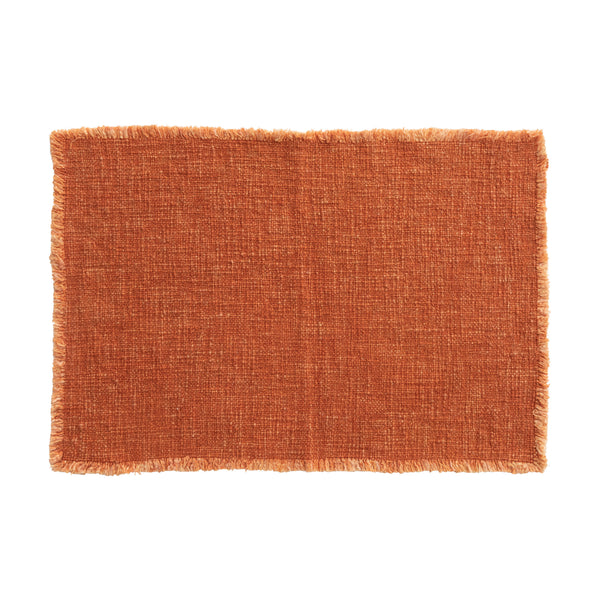 Linen Blend Placemat with Fringe- Terra Cotta