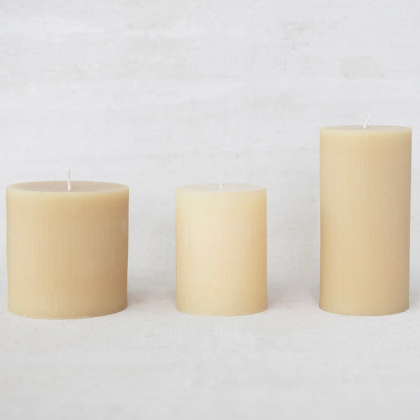 Unscented Pleated Pillar Candle- Eggnog