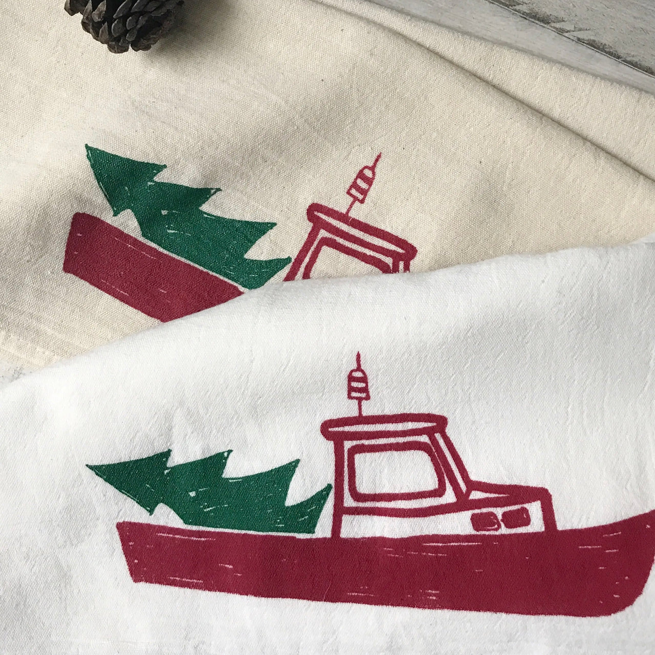 Christmas Lobster Boat Tea Towel