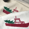 Christmas Lobster Boat Tea Towel
