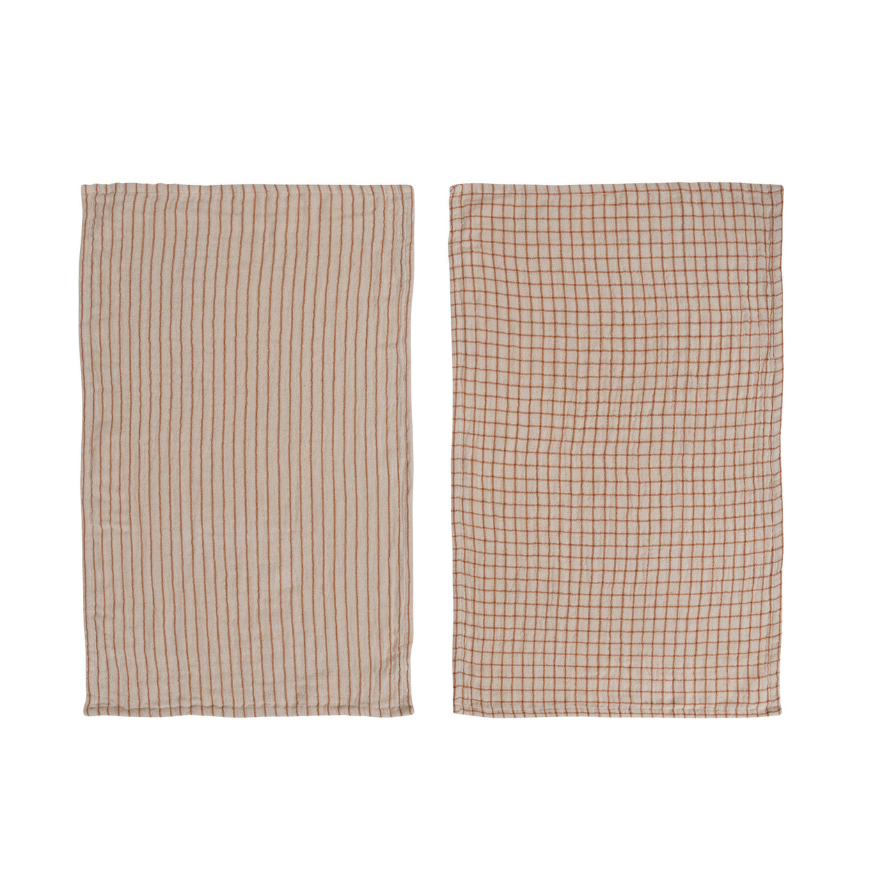 Cotton Double Cloth Tea Towel, Natural and Rust