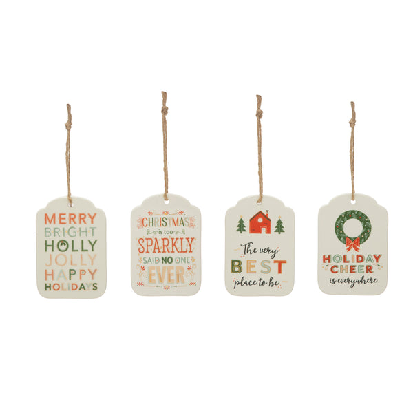 Stoneware Tag Ornament with Holiday Saying