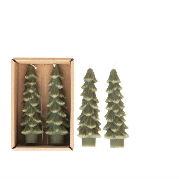 5” Tree Shaped Taper Candle Set- Evergreen