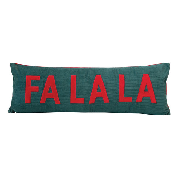 Cotton Corduroy & Appliqued Lumbar Pillow "FA LA LA"