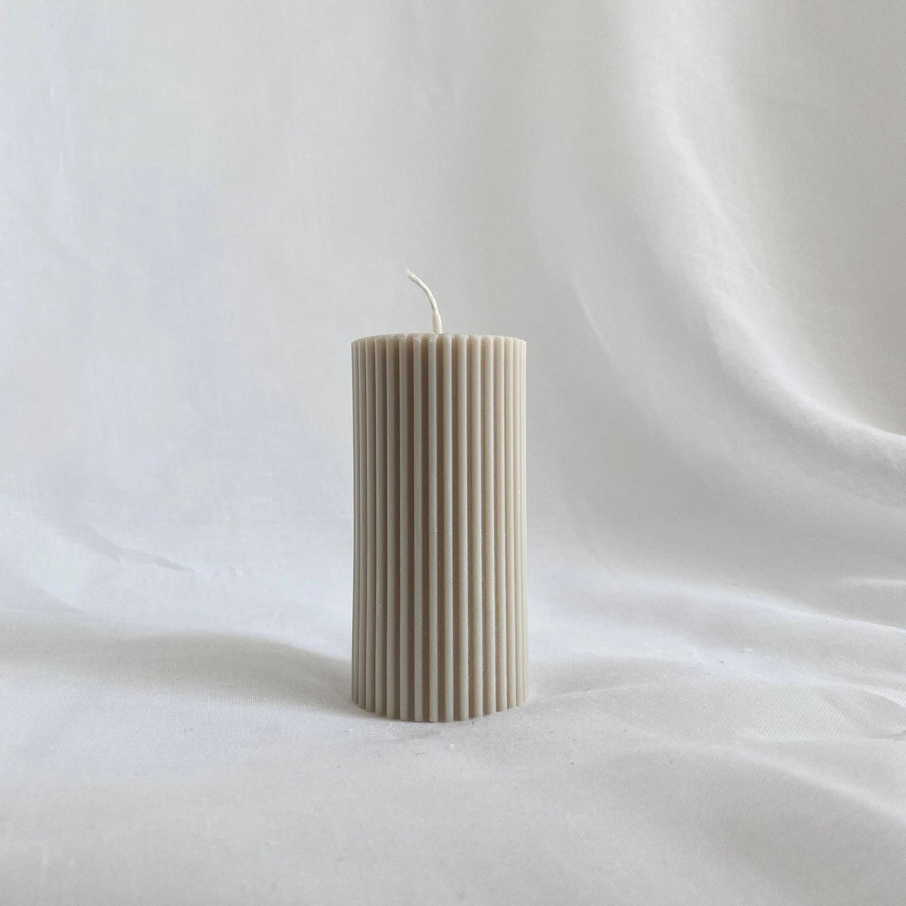 Small Ribbed Pillar Candle- Stone