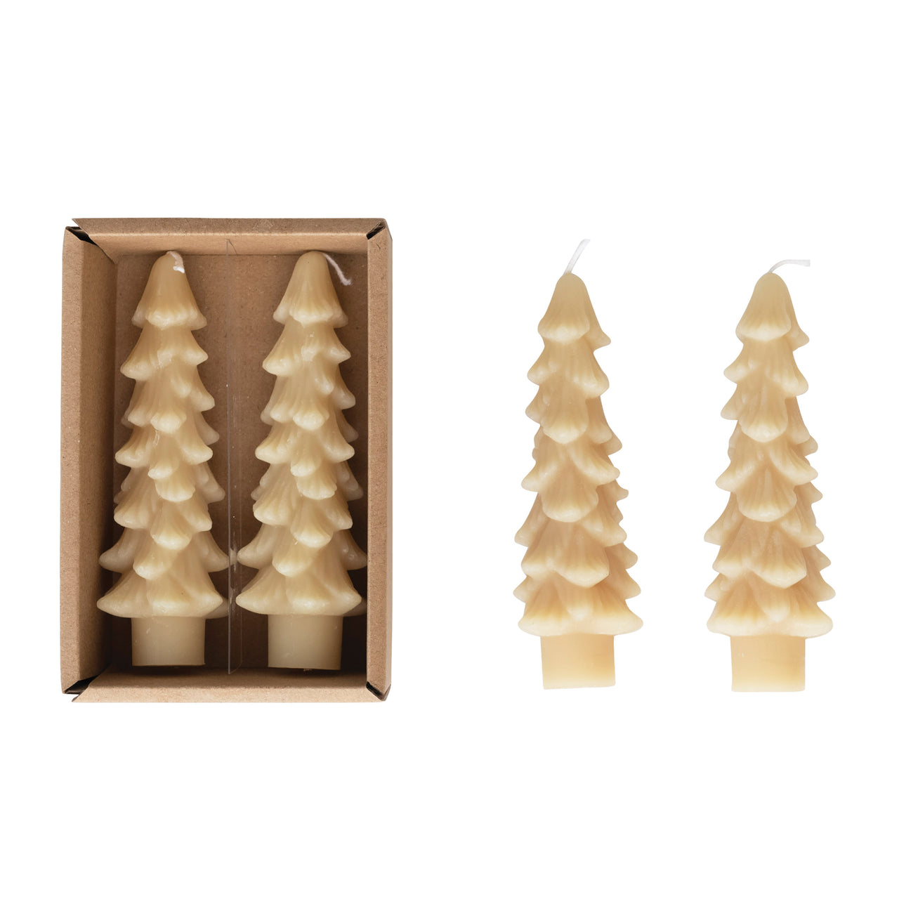 5” Tree Shaped Taper Candle Set - Eggnog