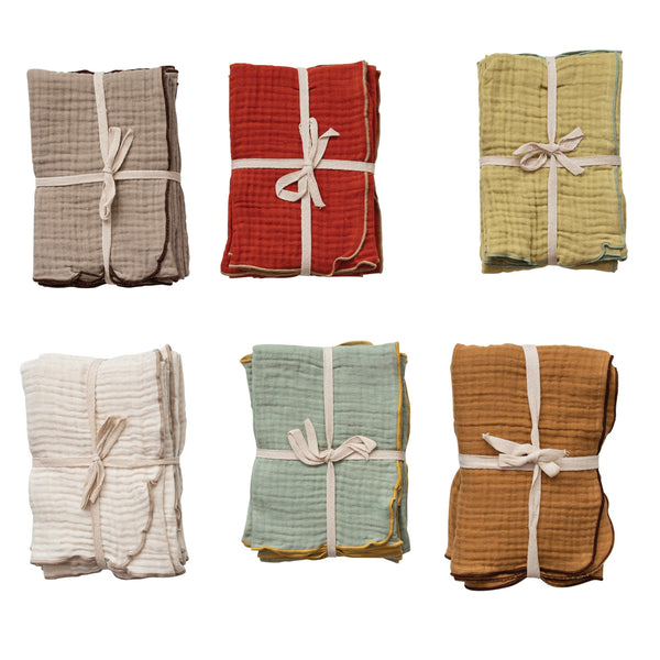 Woven Cotton Double Cloth Napkins with Contrasting Stitched Edge