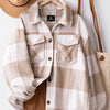 PLAID FLANNEL BUTTON DOWN JACKET- Khaki