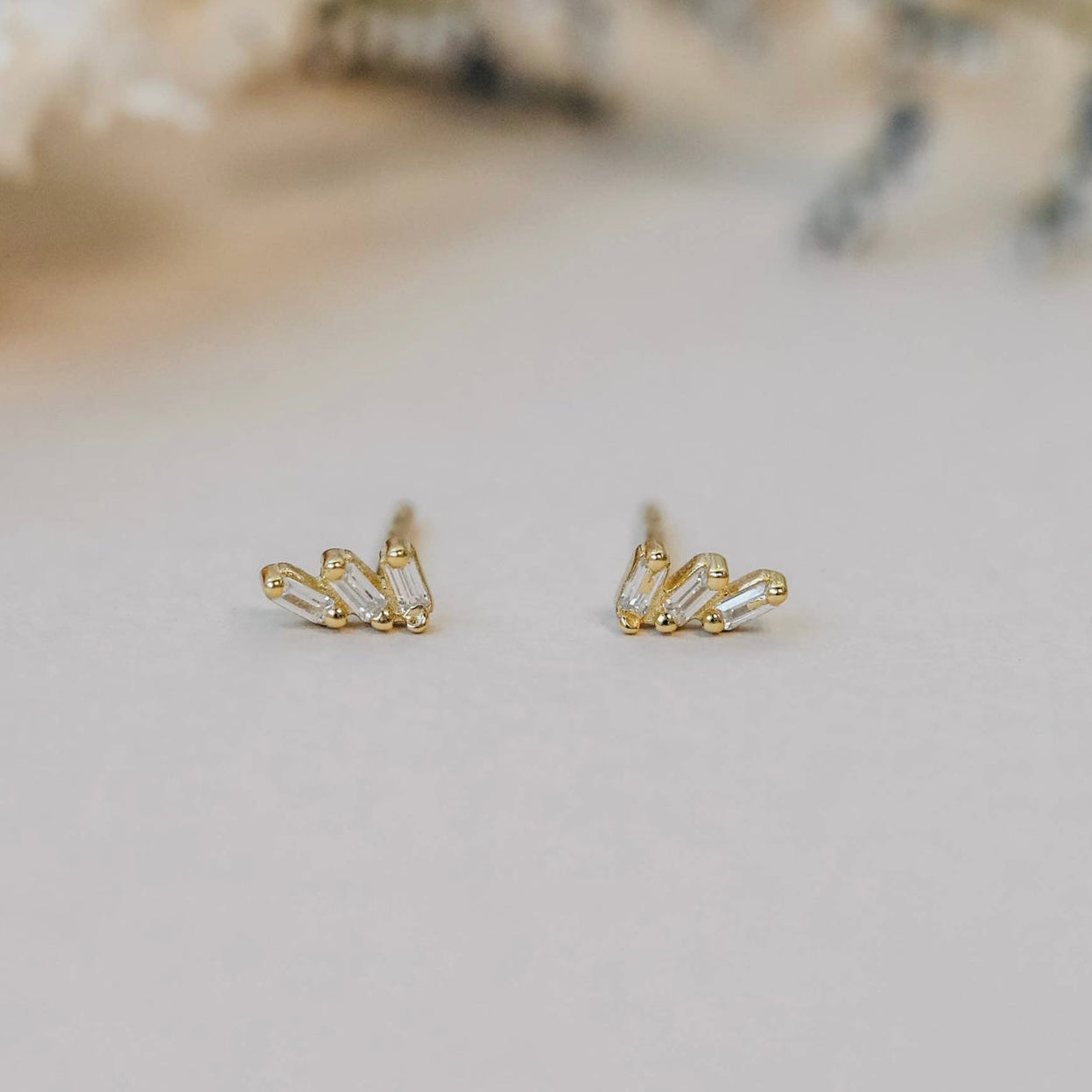 Offset Trio Studs- White CZ