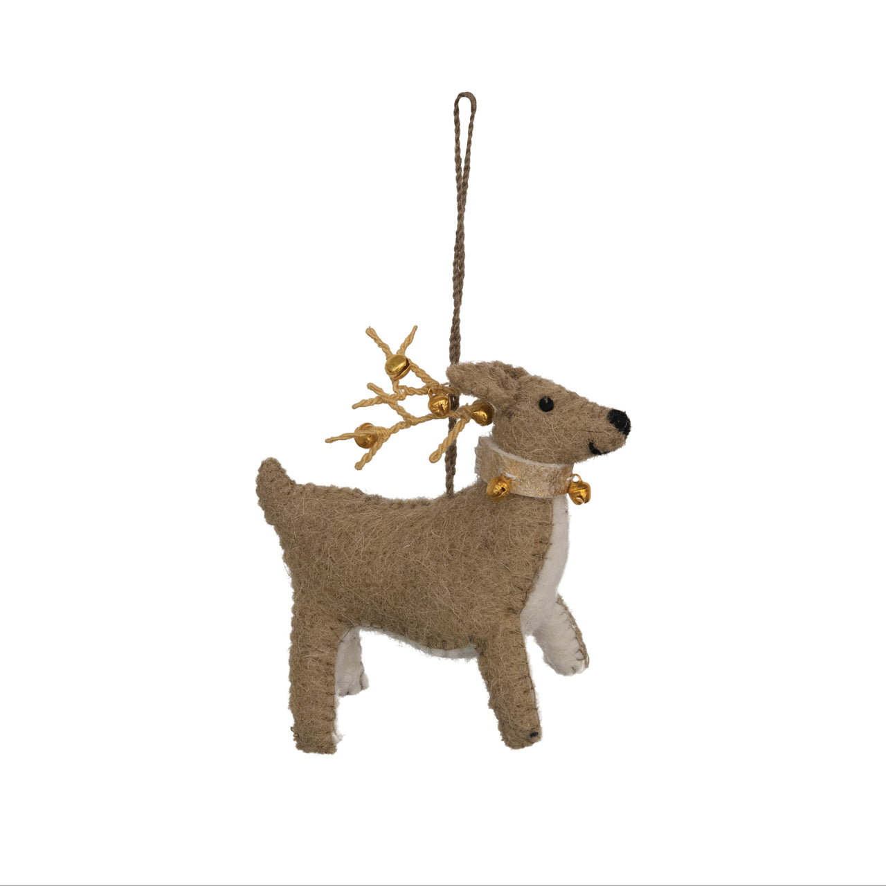Wool Felt Reindeer with Jingle Bells Ornament