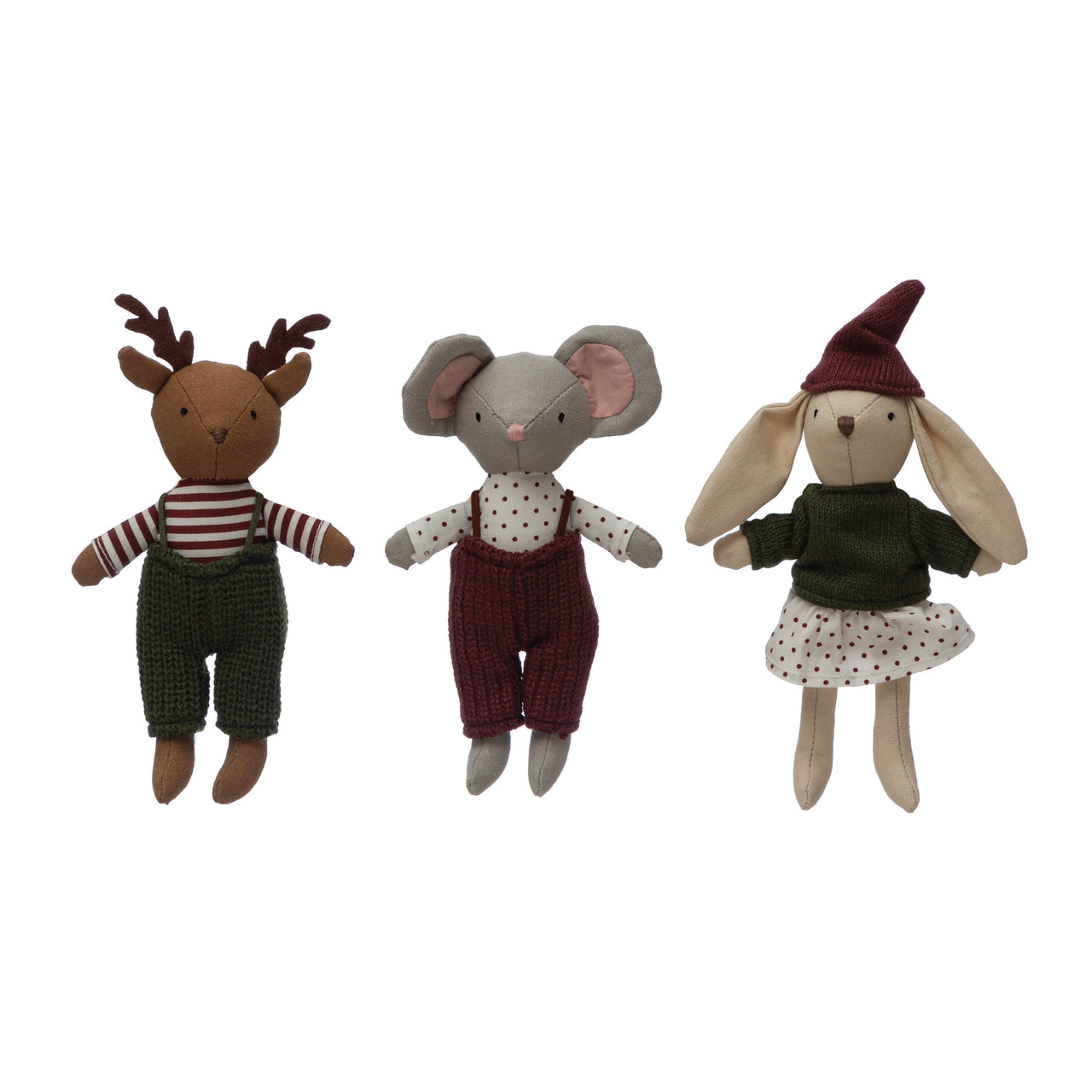 Plush Animal Toys with Overalls and Sweater