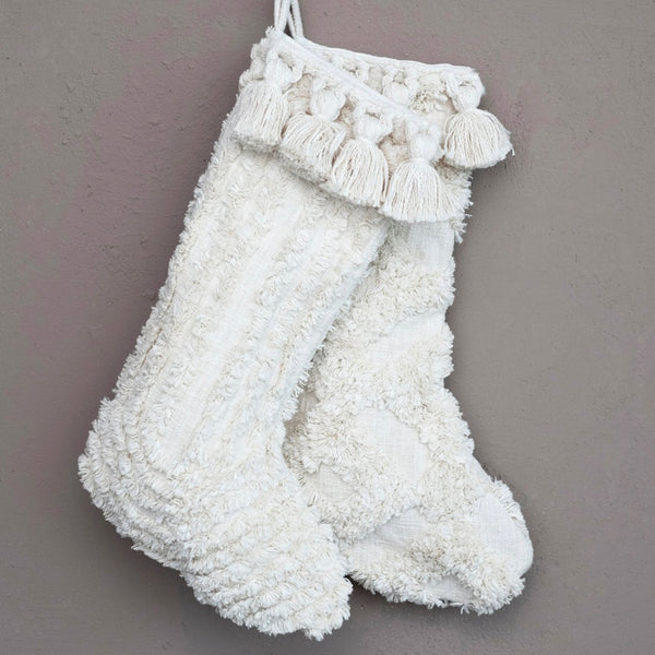 Cotton Slub Stocking with Tufting and Tassels